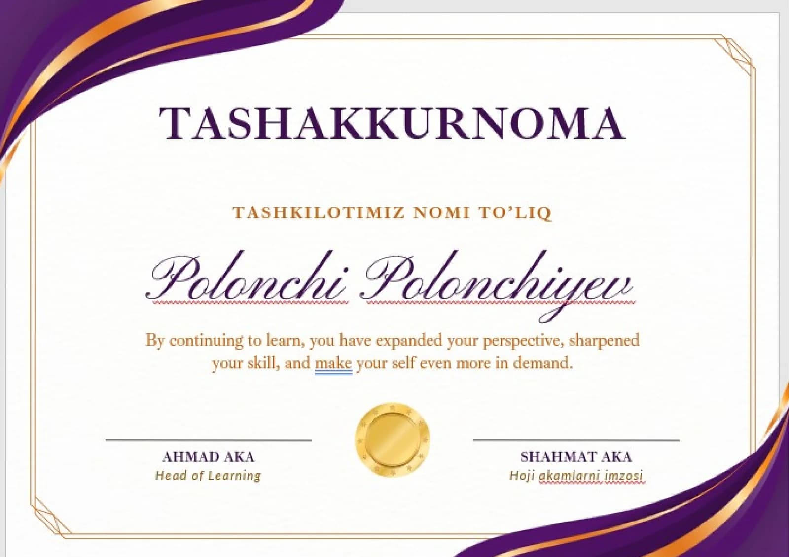 TASHAKKURNOMA