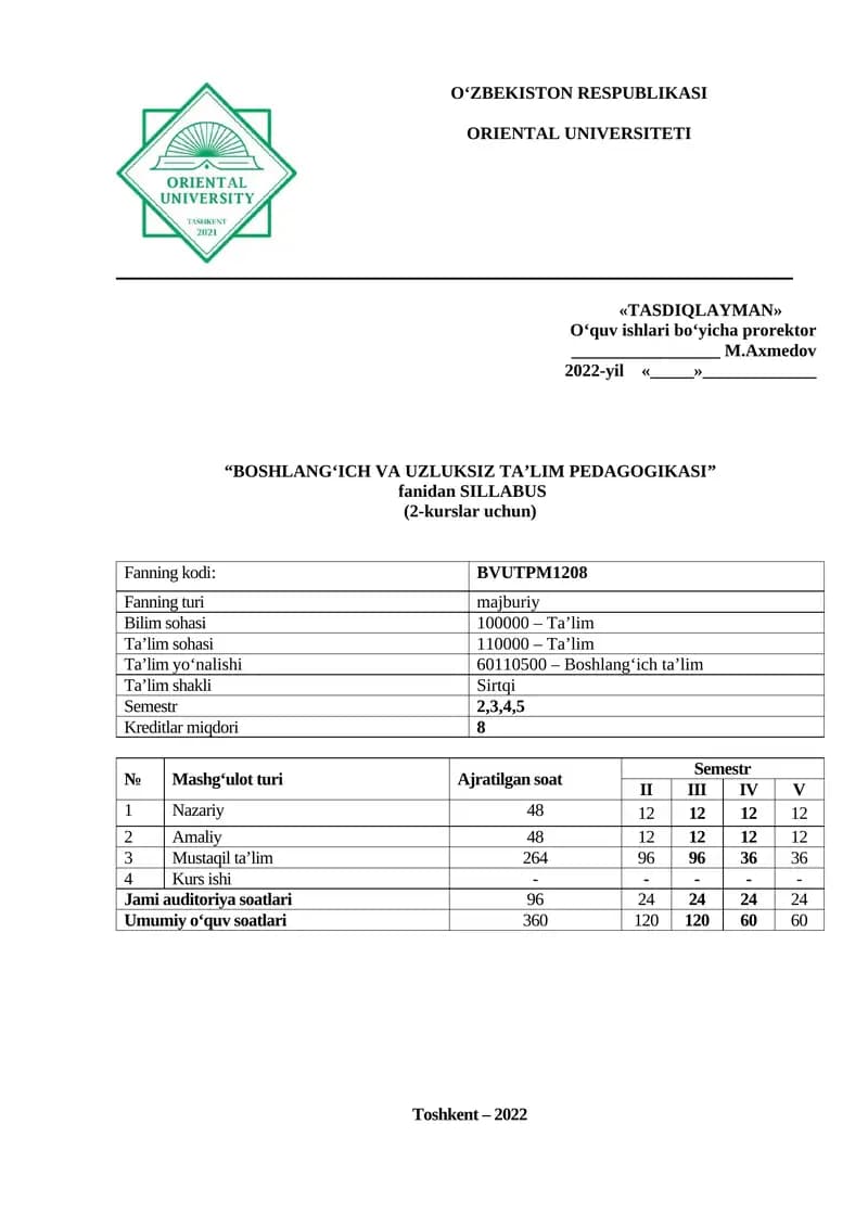 Boshlang‘ich va uzluksiz ta’lim pedagogikasi