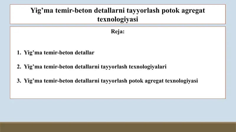 Yig’matemir-betondetallarnitayyorlashpotokagregattexnologiyasi