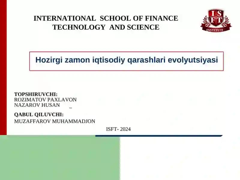 Hozirgi zamon iqtisodiy qarashlari evolyutsiyasi