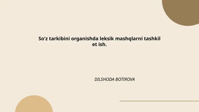 So'z tarkibini organishda leksik mashqlarni tashkil et ish