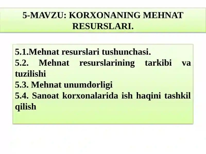 KORXONANING MEHNAT RESURSLARI