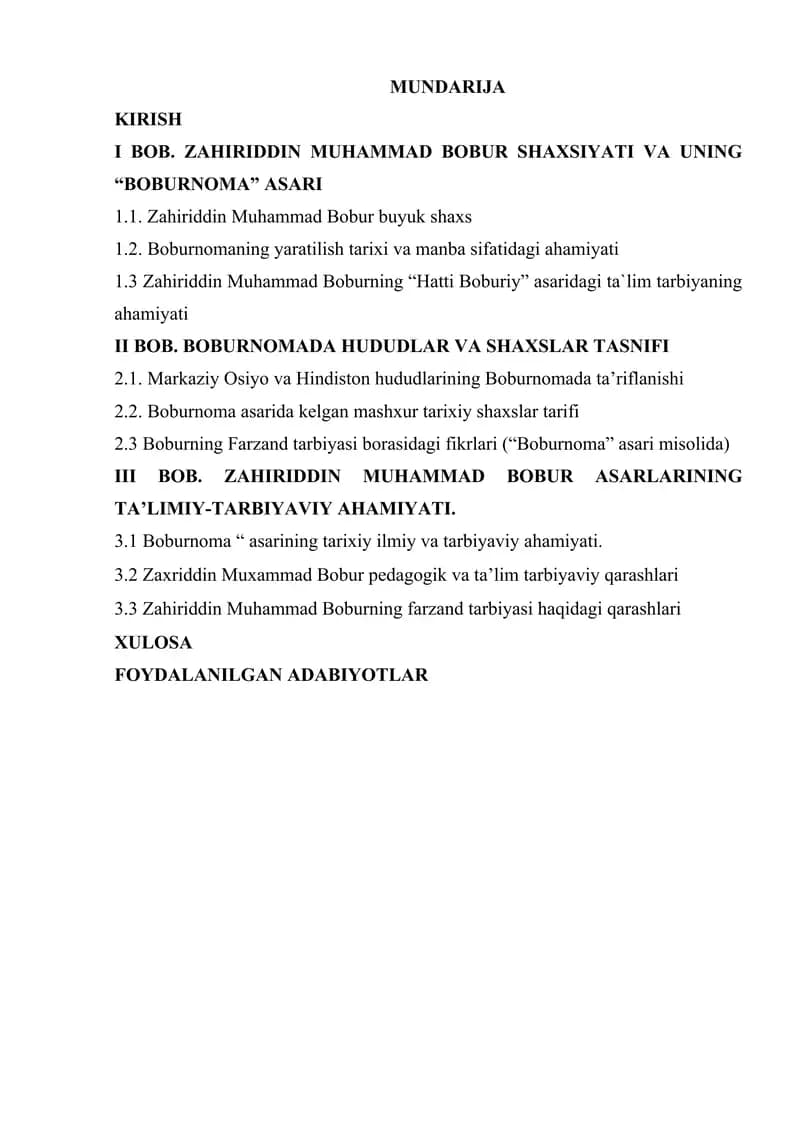 ZAHIRIDDIN MUHAMMAD BOBUR ASARLARINING TA’LIMIY-TARBIYAVIY AHAMIYATI.