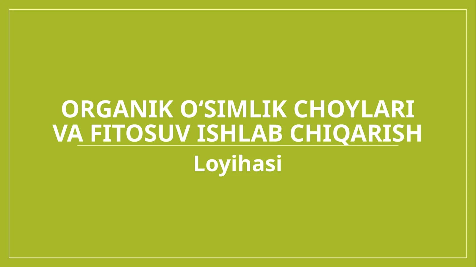 100 mln lik loyiha Organik o‘simlik choylari va fitosuv ishlab chiqarish