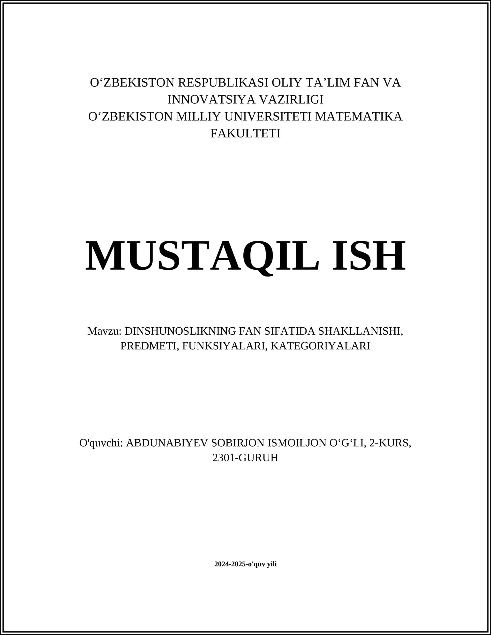 DINSHUNOSLIK TUSHUNCHASI