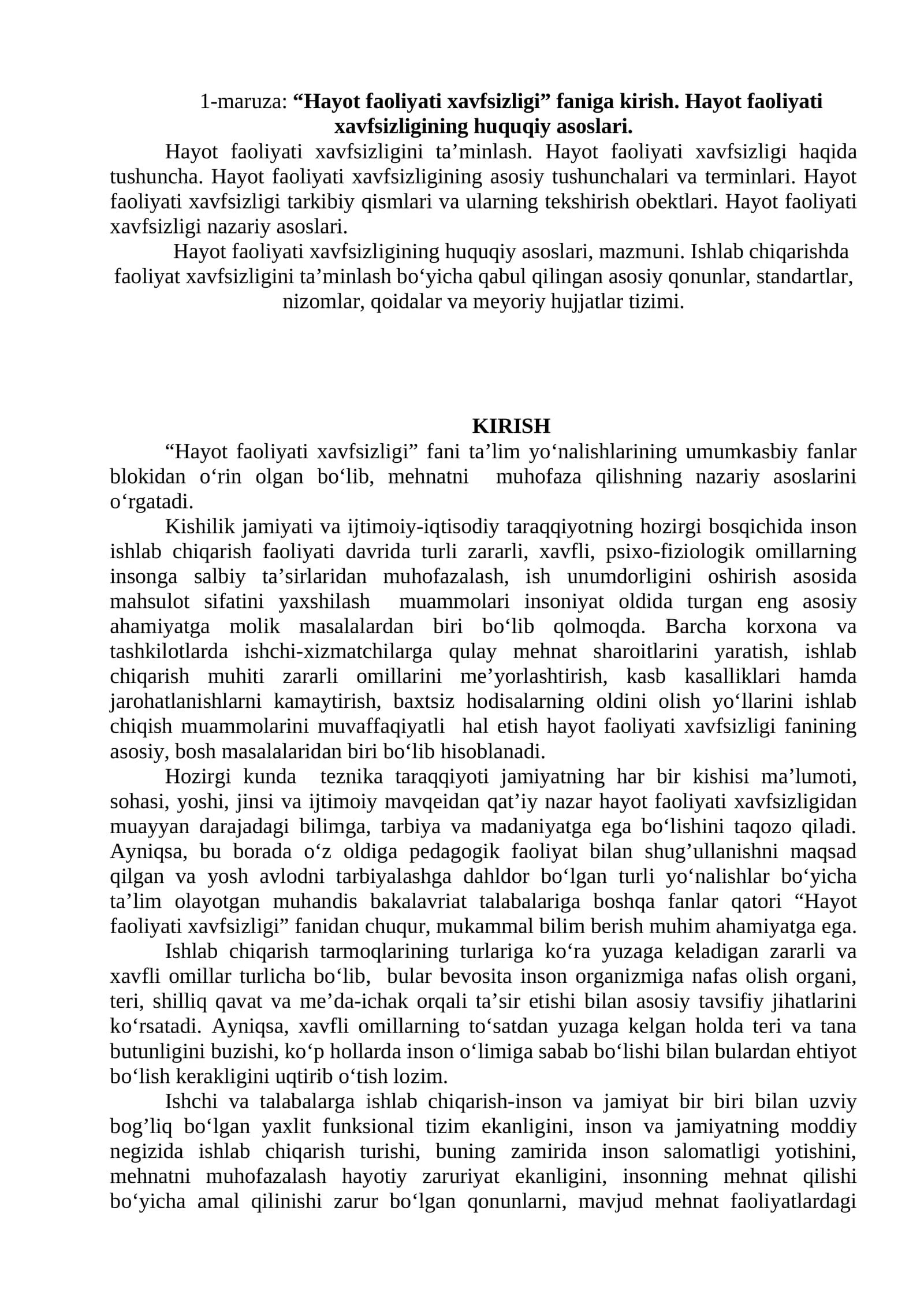 Hayot faoliyati xavfsizligi