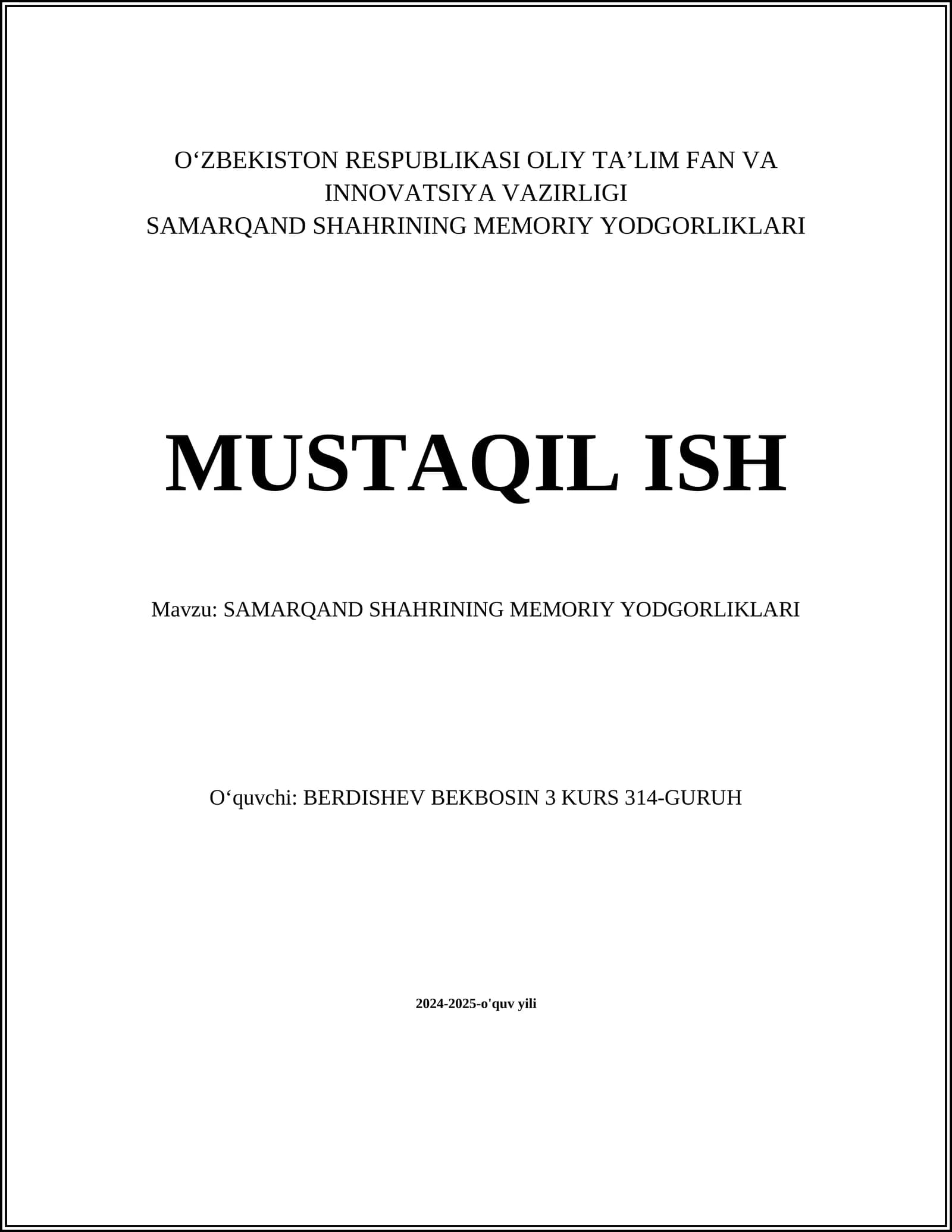 SAMARQAND SHAHRINING MEMORIY YODGORLIKLARI