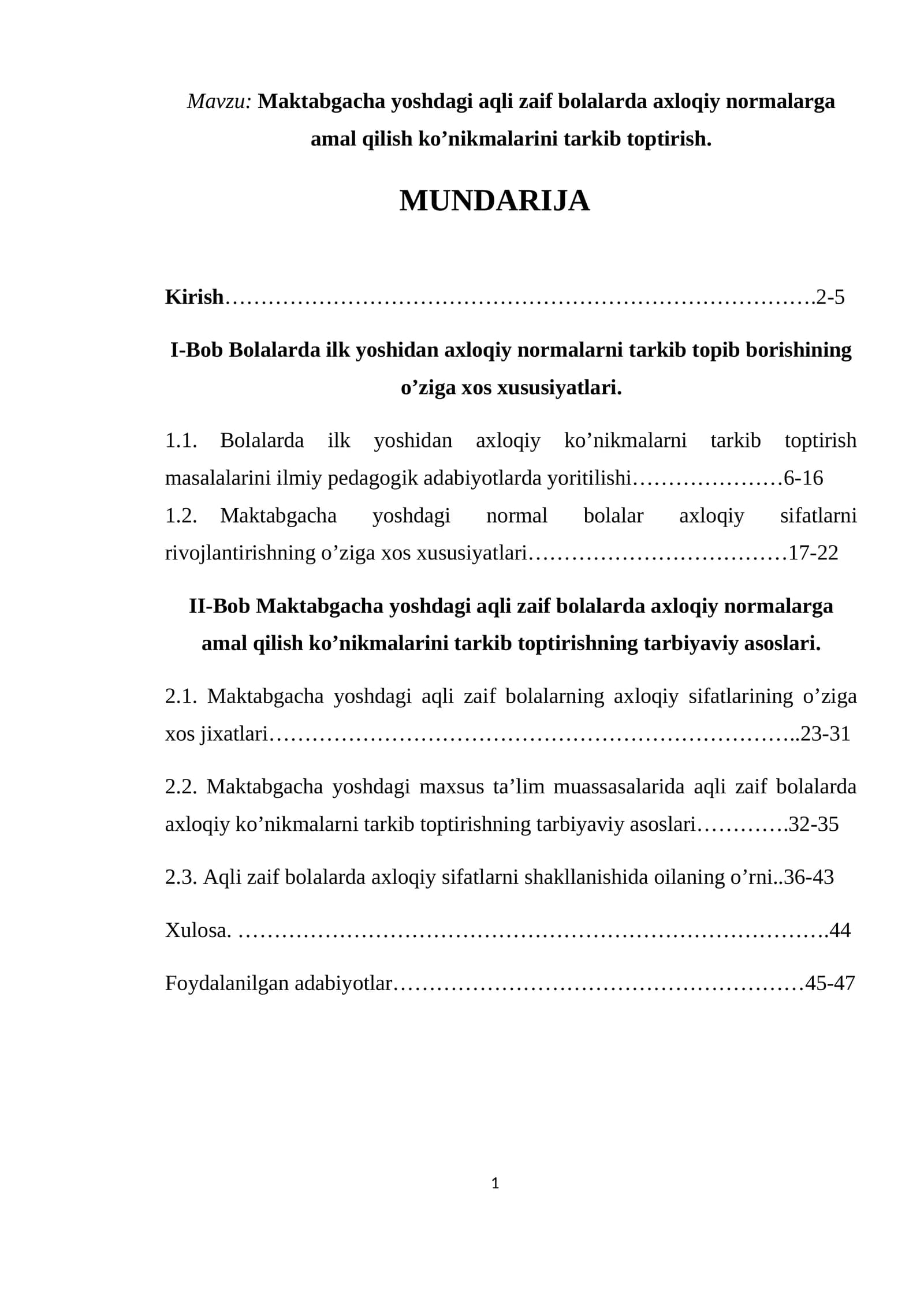 Maktabgacha yoshdagi aqli zaif bolalarda axloqiy normalarga amal qilish ko’nikmalarini tarkib toptirish