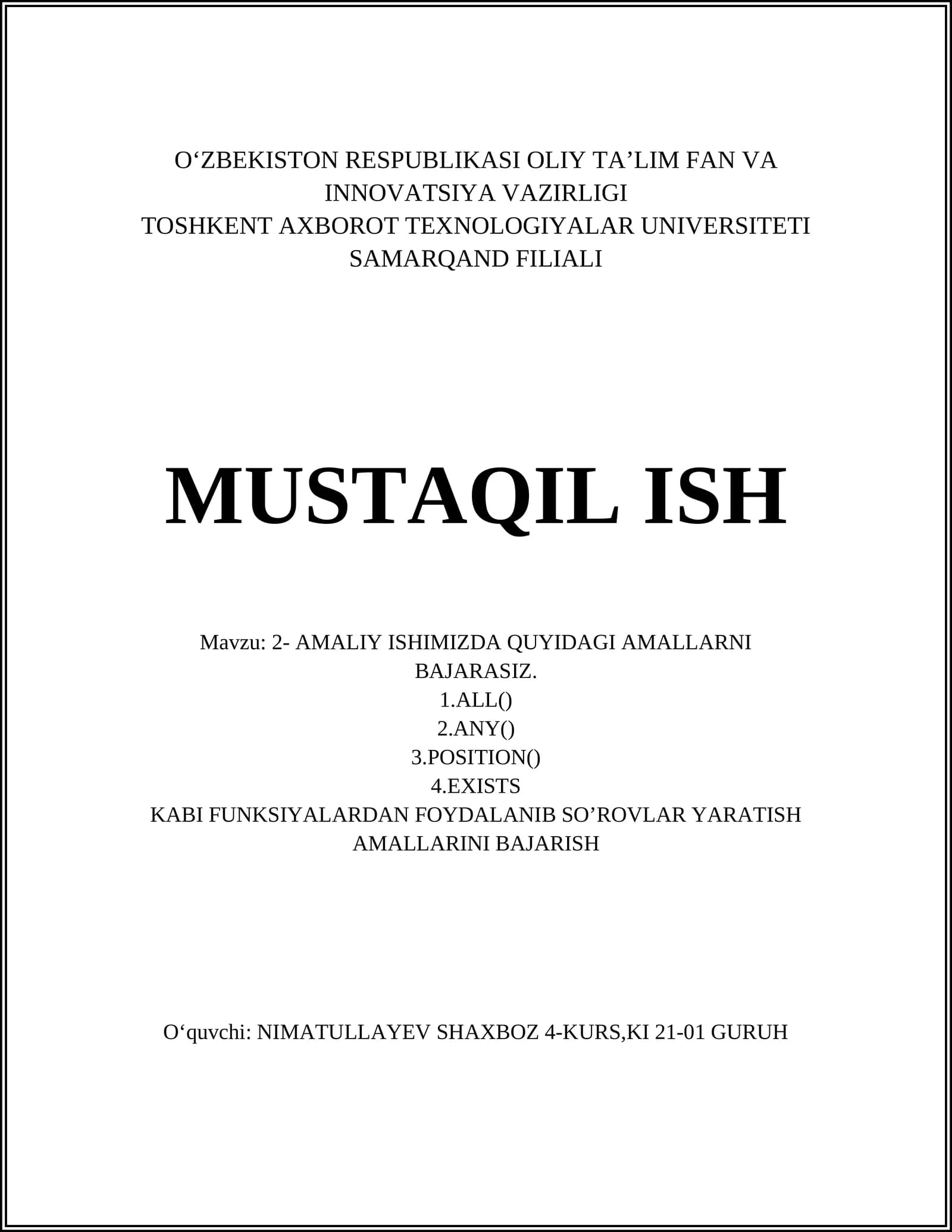 ALL() funksiyasidan foydalanish