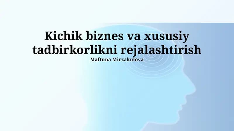 Kichik biznes va xususiy tadbirkorlikni rejalashtirish