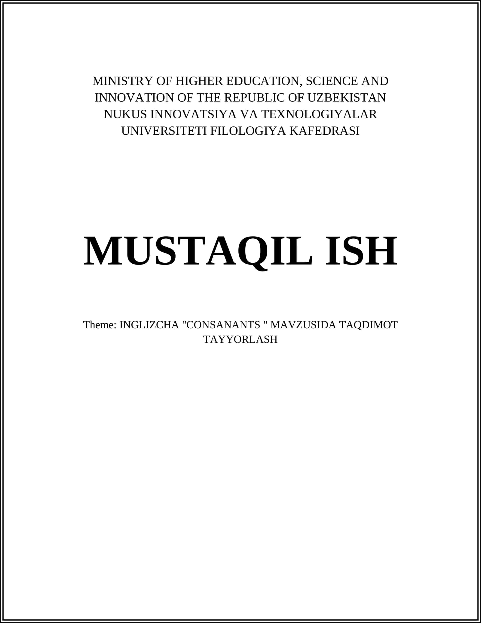 INGLIZCHA "CONSONANTS" MAVZUSIDA TAQDIMOT TAYYORLASH