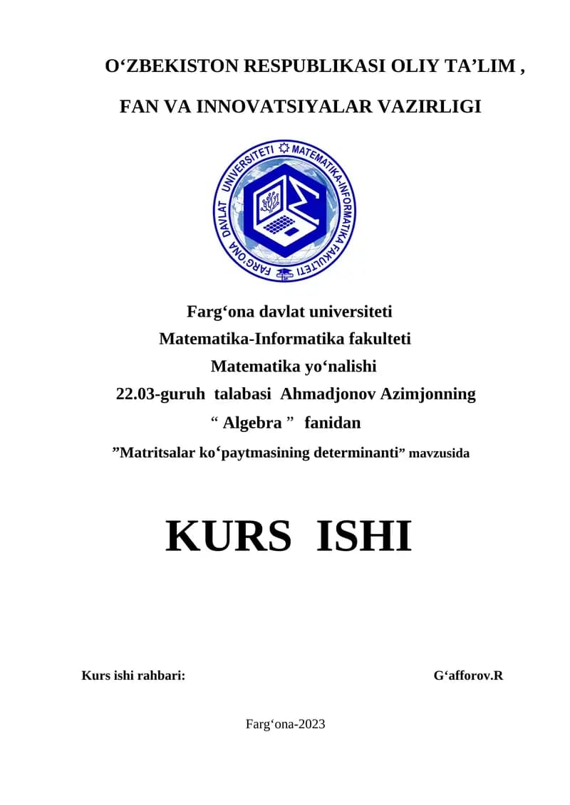 Matritsalar ko‘paytmasining determinanti