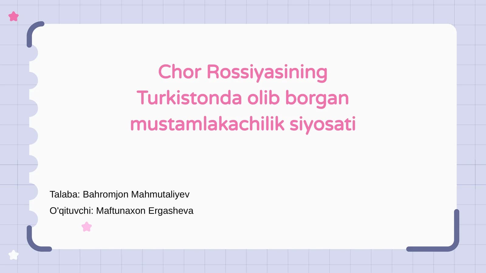 Chor Rossiyasining Turkistonda Olib Borgan Mustamlakachilik Siyosati