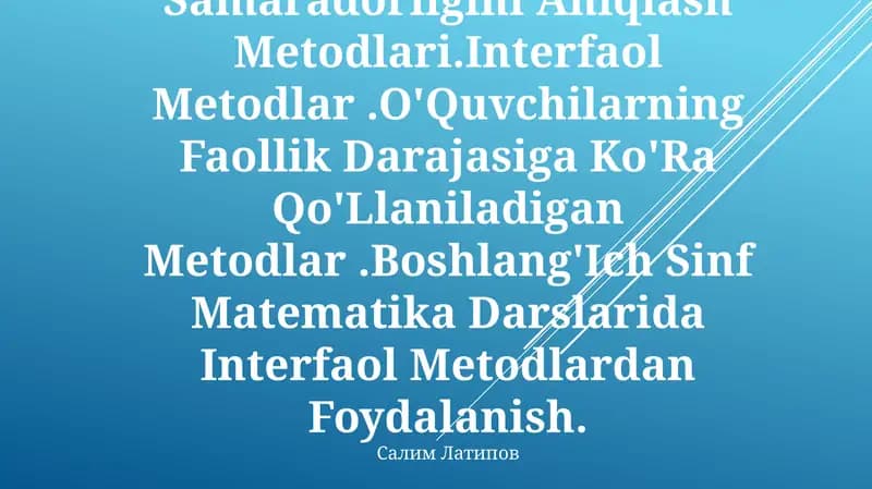 O'Qitishni Tashkil Qilishda Didaktik O'Yin Metodidan Foydalanish