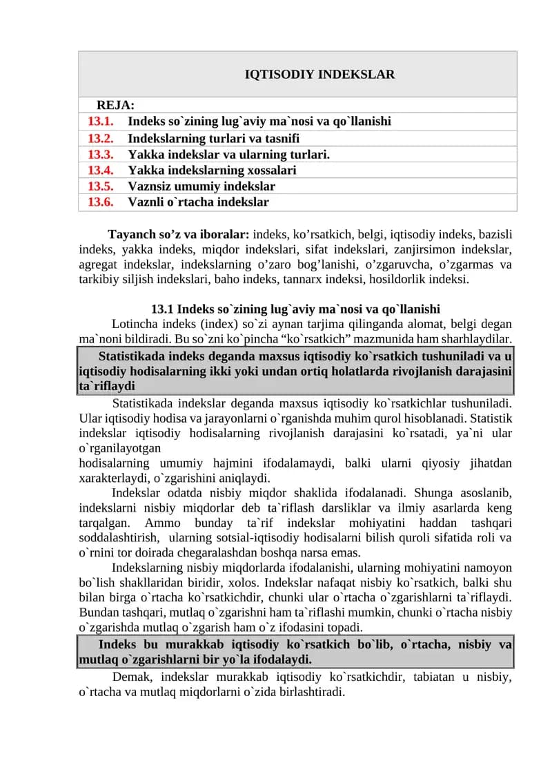 IQTISODIY INDEKSLAR