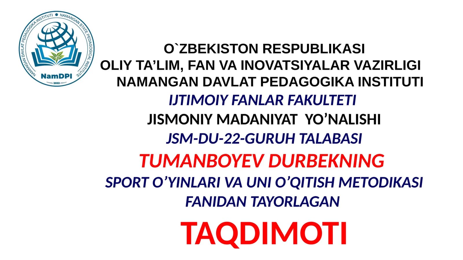 O'zbekiston respublikasi mustaqillik davrida ganbol o'yini rivojlanishi