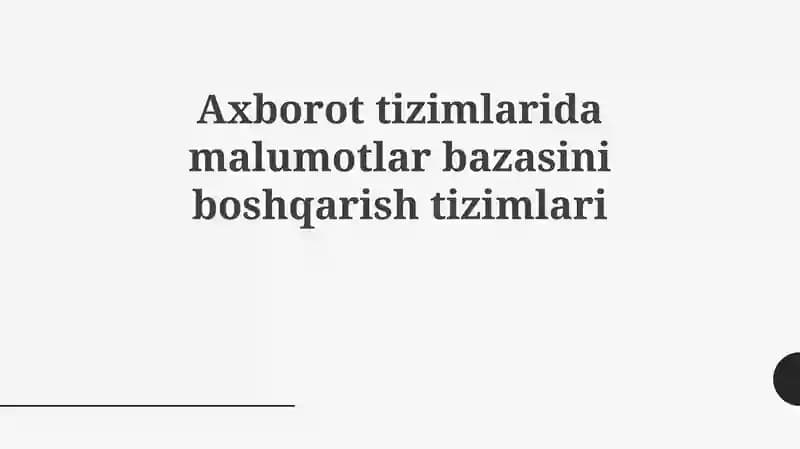 Ma'lumotlar bazasini boshqarish tizimlari