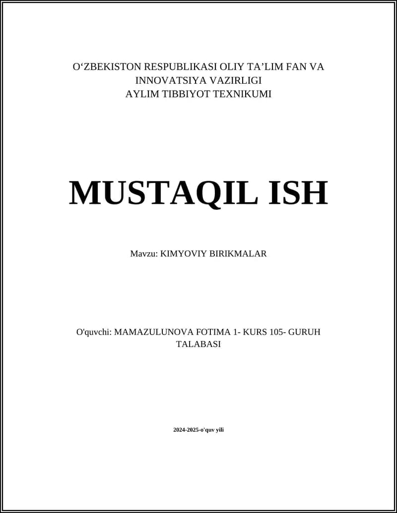 KIMYOVIY BIRIKMALAR