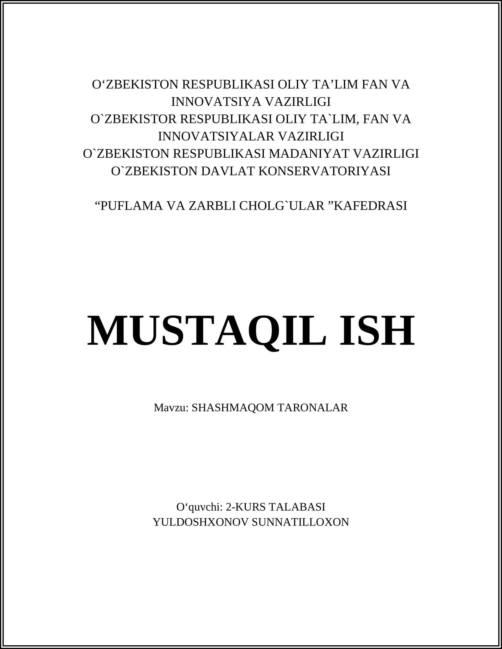 SHASHMAQOM TARONALAR