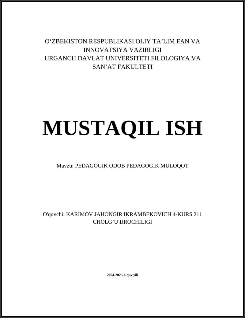 PEDAGOGIK ODOB PEDAGOGIK MULOQOT