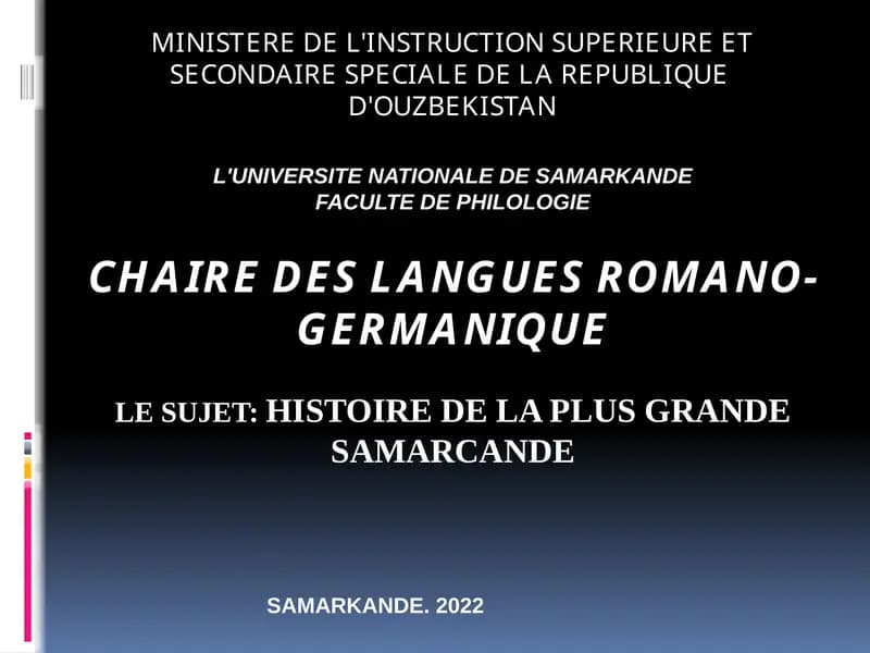 HISTOIRE DE LA PLUS GRANDE SAMARCANDE