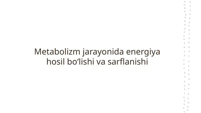 Metabolizm jarayonida energiya hosil bo‘lishi va sarflanishi