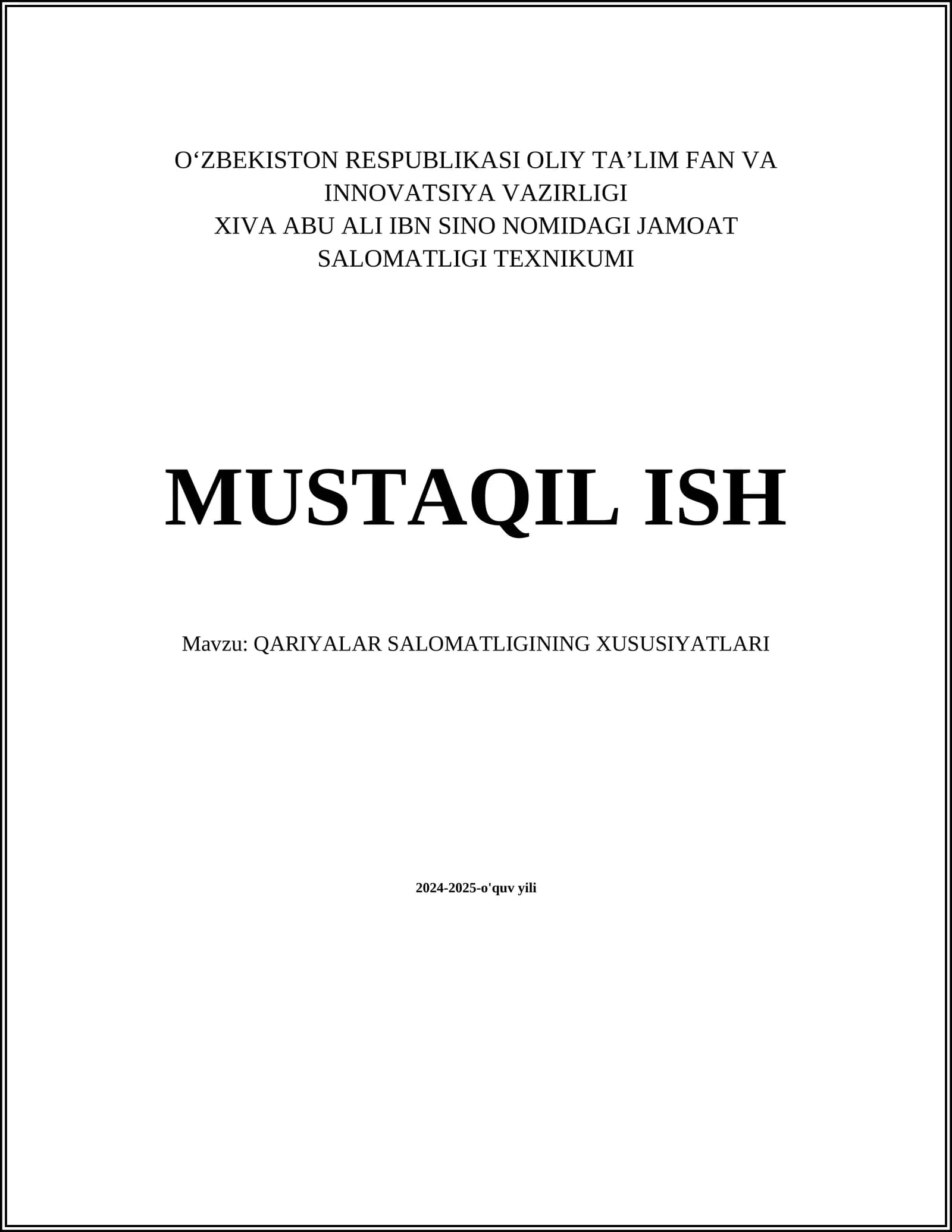 QARIYALAR SALOMATLIGINING XUSUSIYATLARI