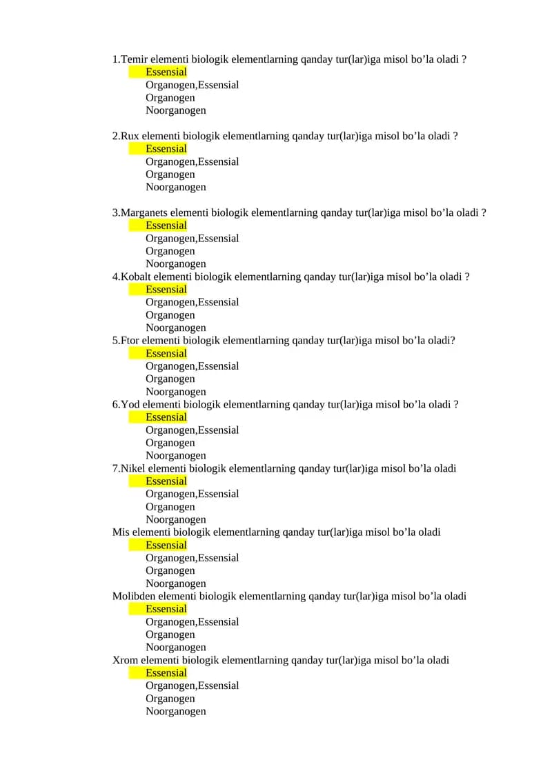 Marganets elementi biologik elementlarning qanday tur(lar)iga misol bo’la oladi?