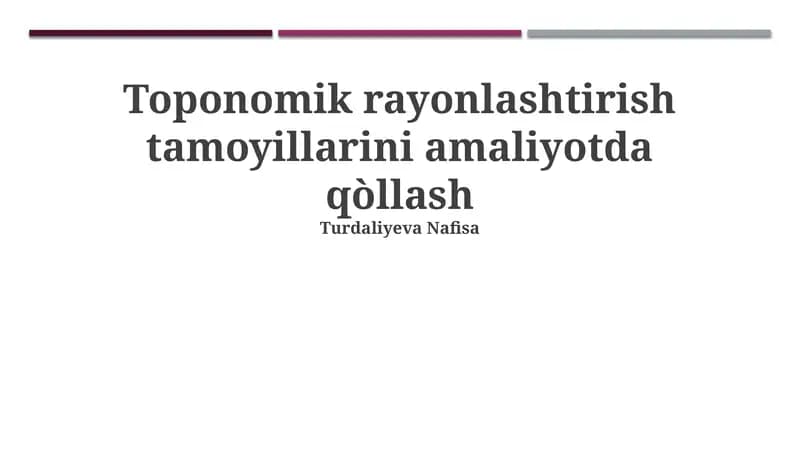 Toponomik rayonlashtirish tamoyillarini amaliyotda qòllash