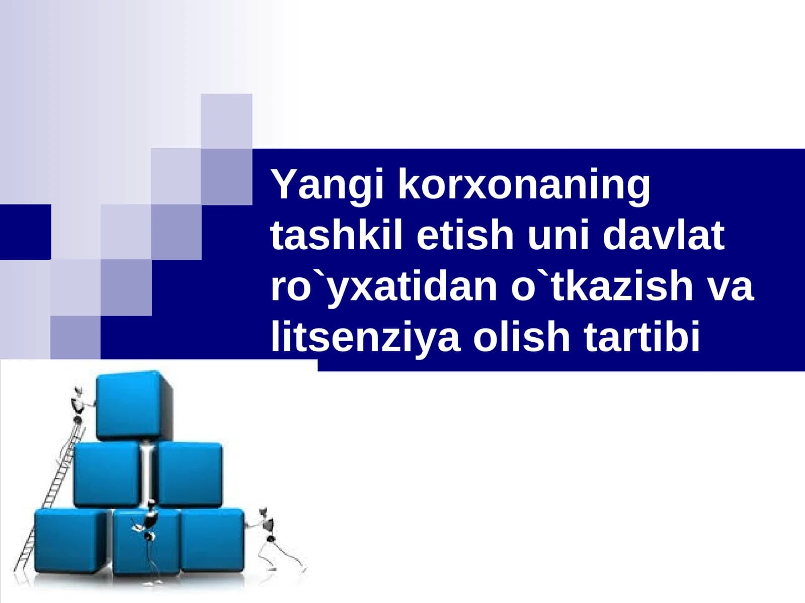 Yangi korxonaning tashkil etish uni davlat  ro`yxatidan o`tkazish va litsenziya olish tartibi
