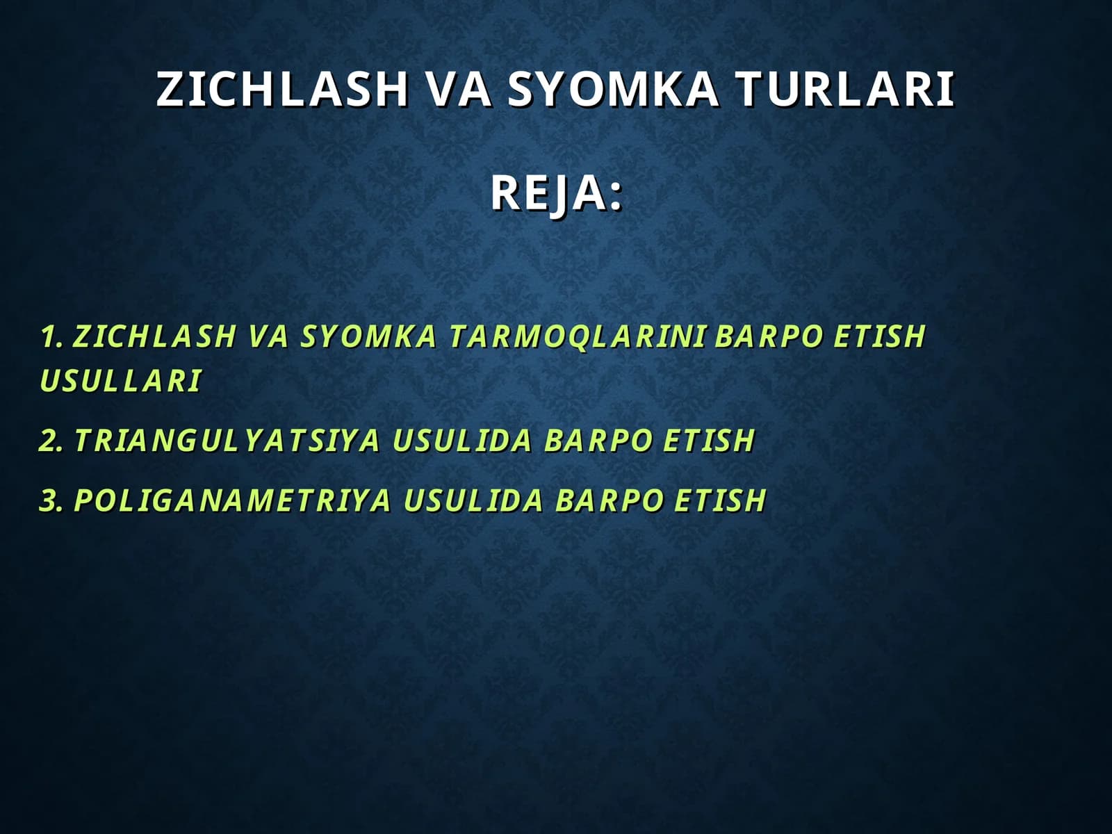 ZICHLASH VA SYOMKA TARMOQLARI