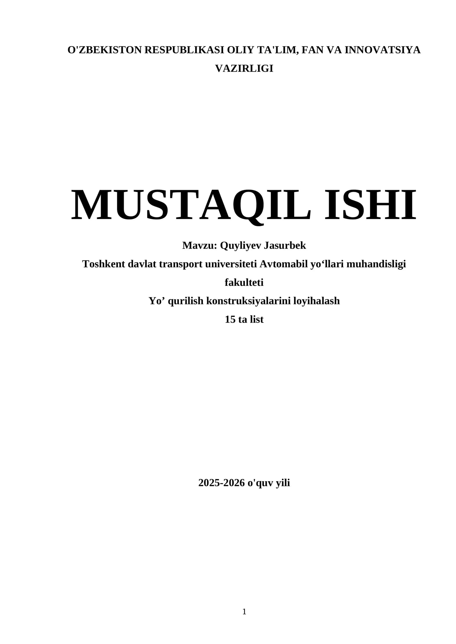 Yoʼ qurilish konstruksiyalarini loyihalash