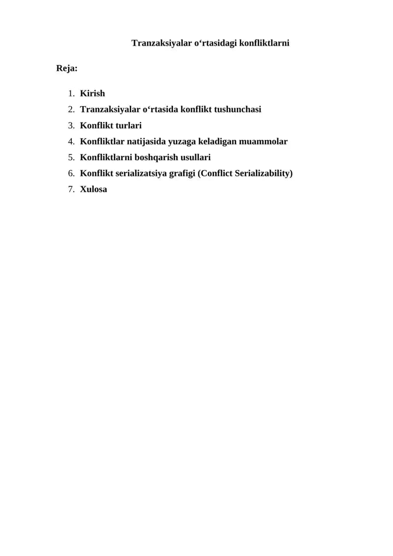 Tranzaksiyalar o'rtasidagi konfliktlarni