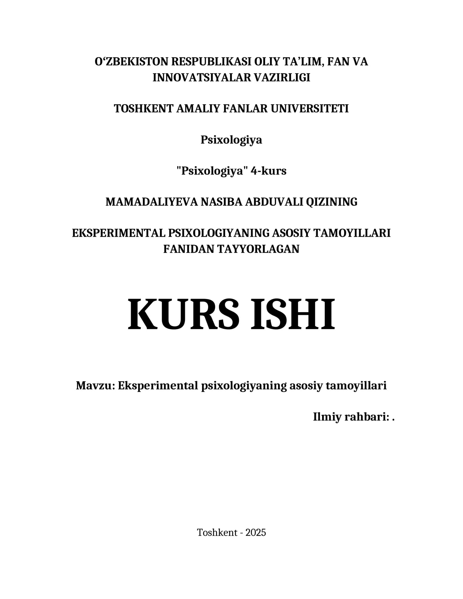EKSPERIMENTAL PSIXOLOGIYANING ASOSIY TAMOYILLARI