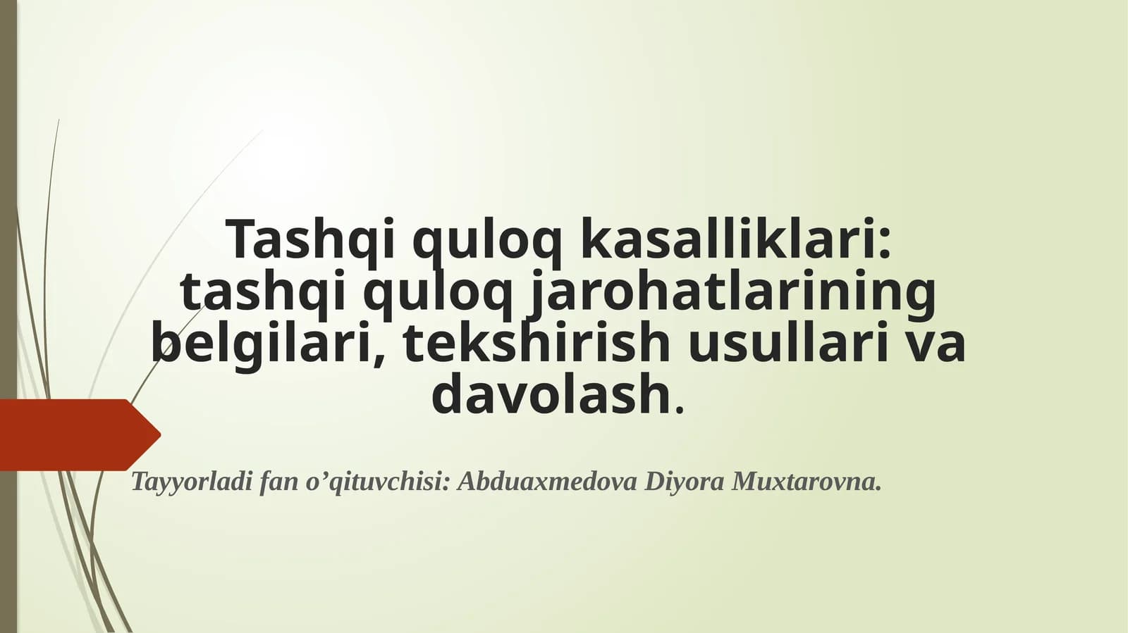 Tashqi quloq kasalliklari: tashqi quloq jarohatlarining belgilari, tekshirish usullari va davolash.