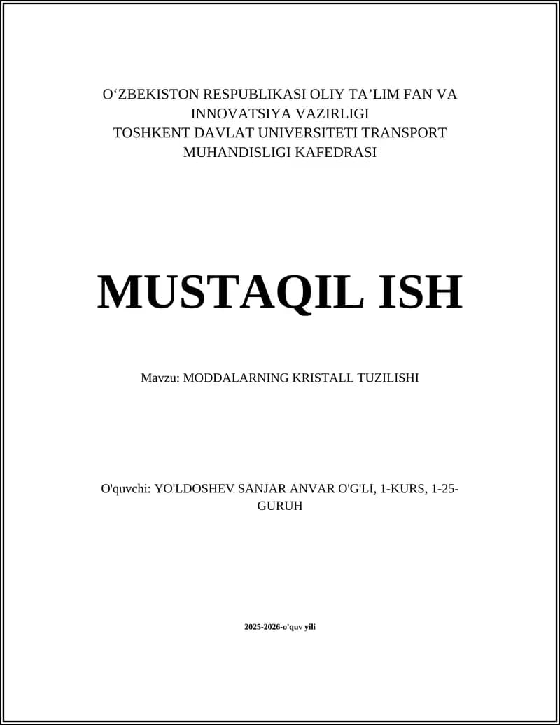 MODDALARNING KRISTALL TUZILISHI