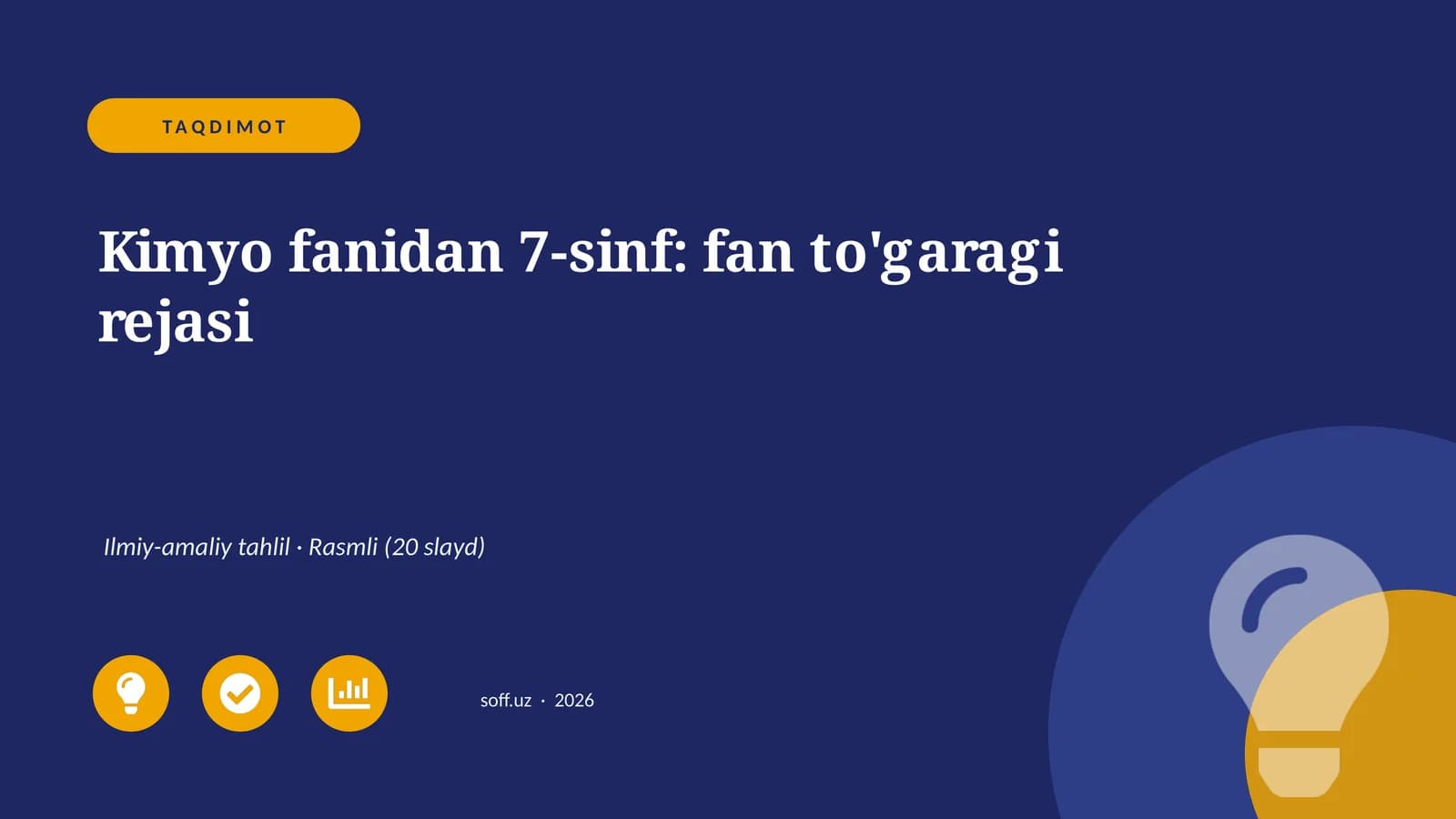 Kimyo fanidan 7-sinf: fan to'garagi rejasi