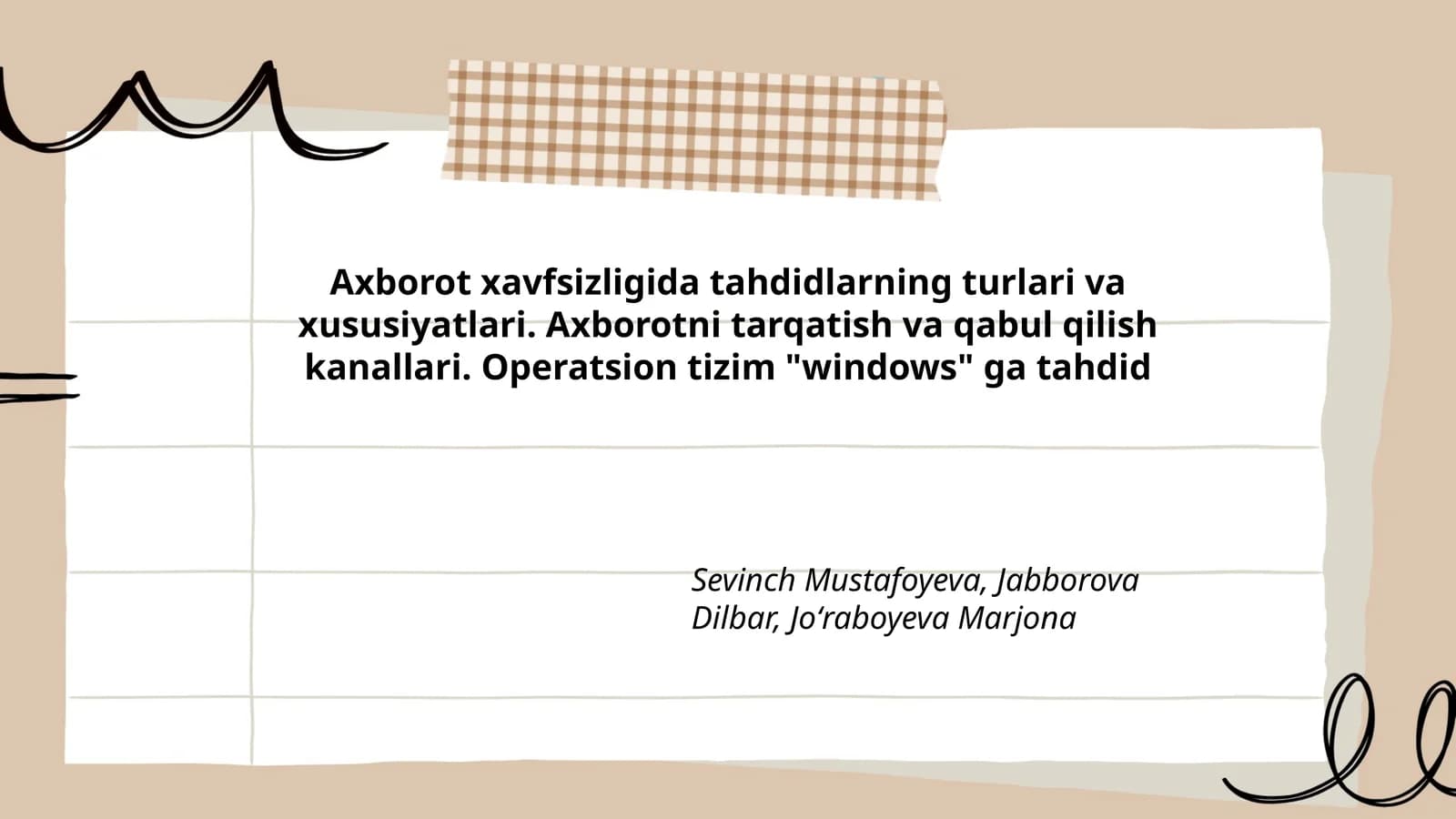 Axborot xavfsizligida tahdidlarning turlari va xususiyatlari