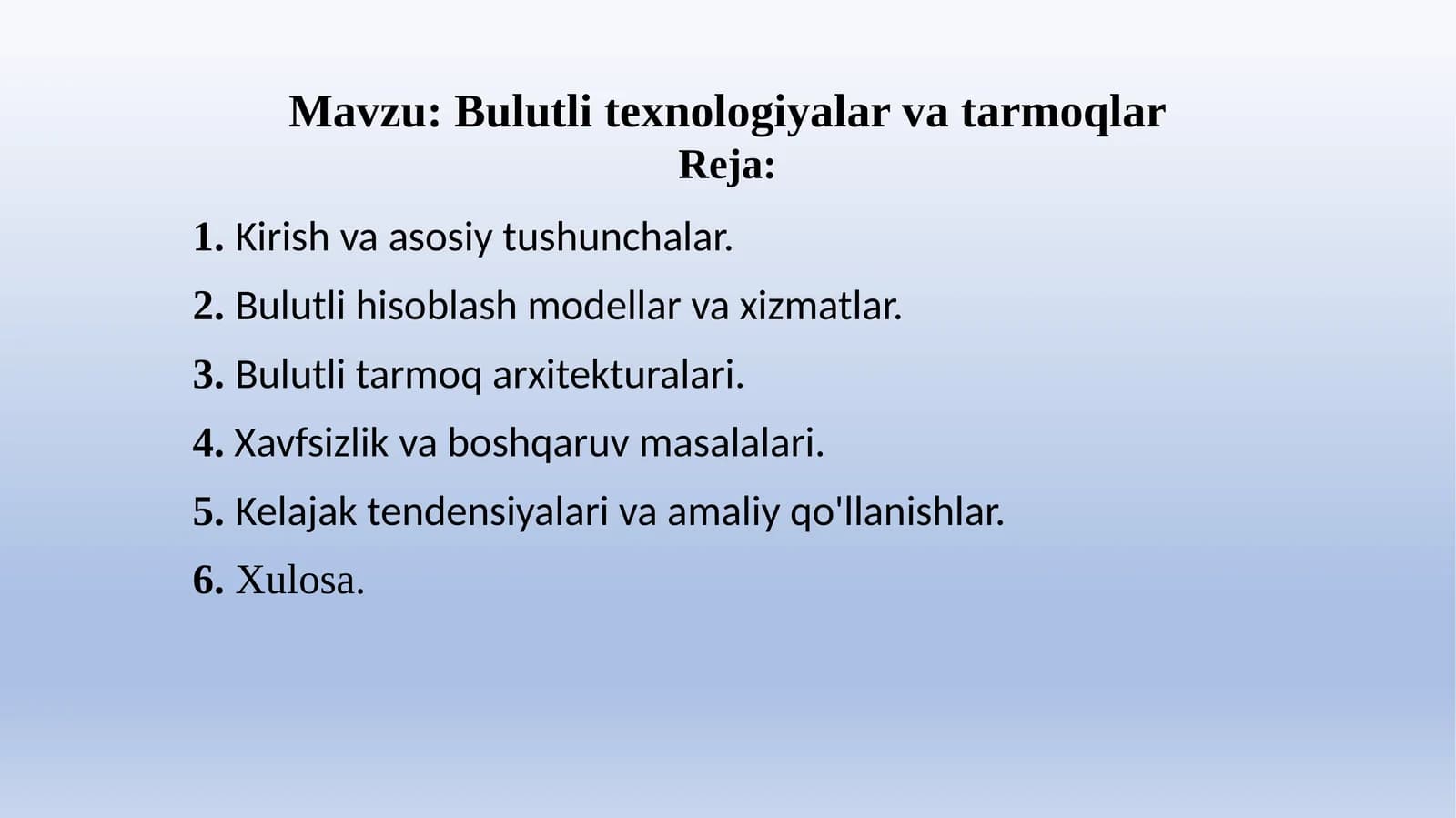 Bulutli texnologiyalar va tarmoqlar
