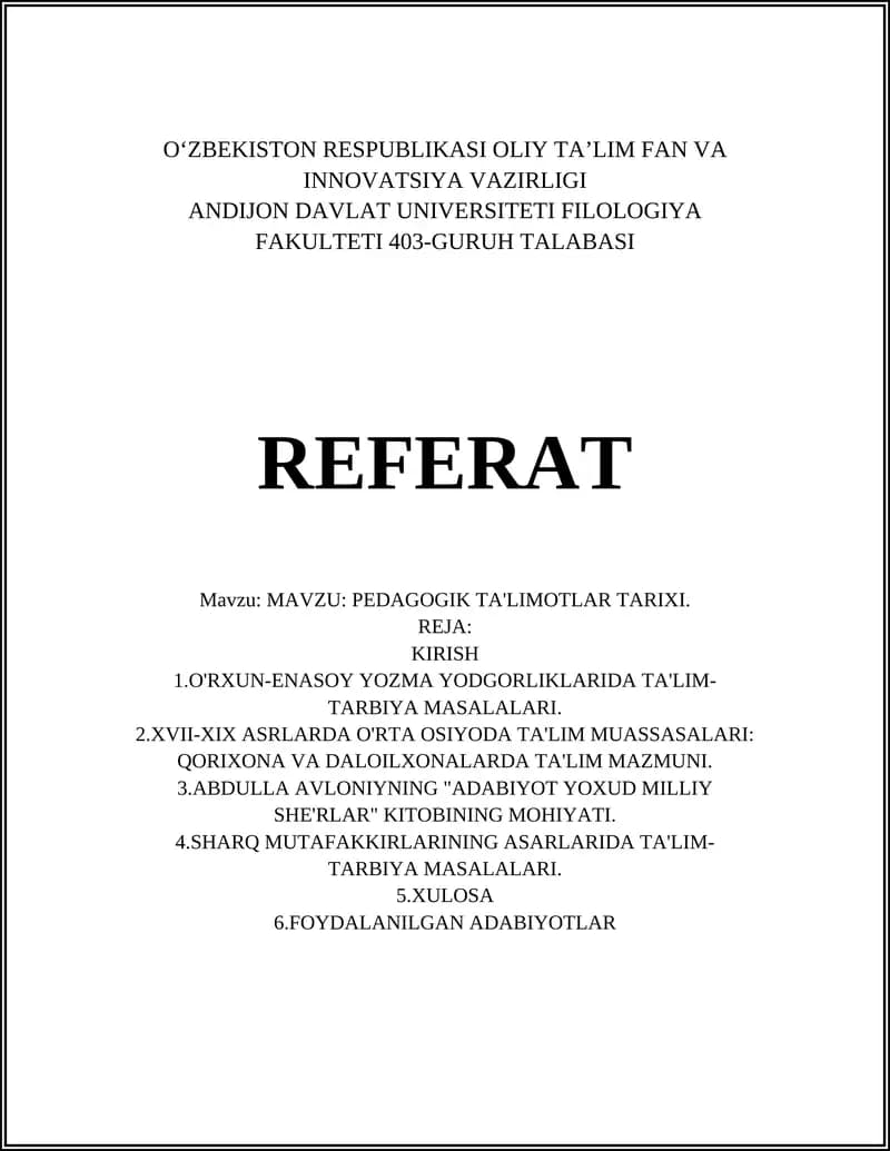 PEDAGOGIK TA'LIMOTLAR TARIXI