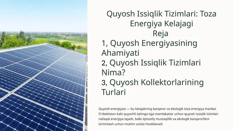 Quyosh Issiqlik Tizimlari