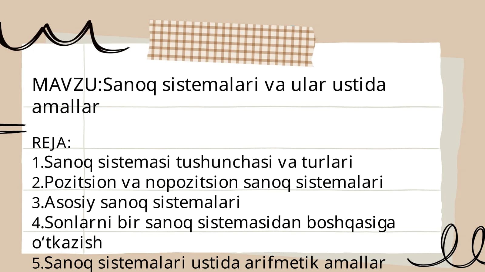 Sanoq sistemalari va ular ustida amallar (19 slaydli prezentatsiya, informatika)