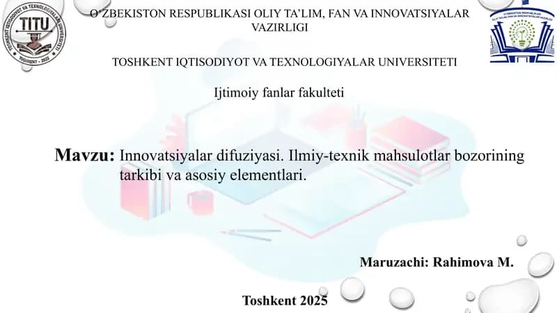 Texnologiyalar transferi bozorida innovatsiyalarni olib chiqish va amalga oshirish