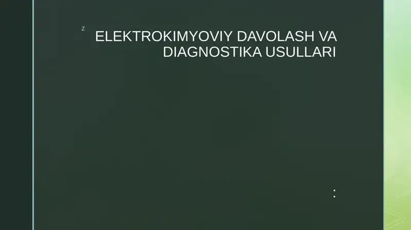 Elektrokimyoviy Davolash va Diagnostika Usullari