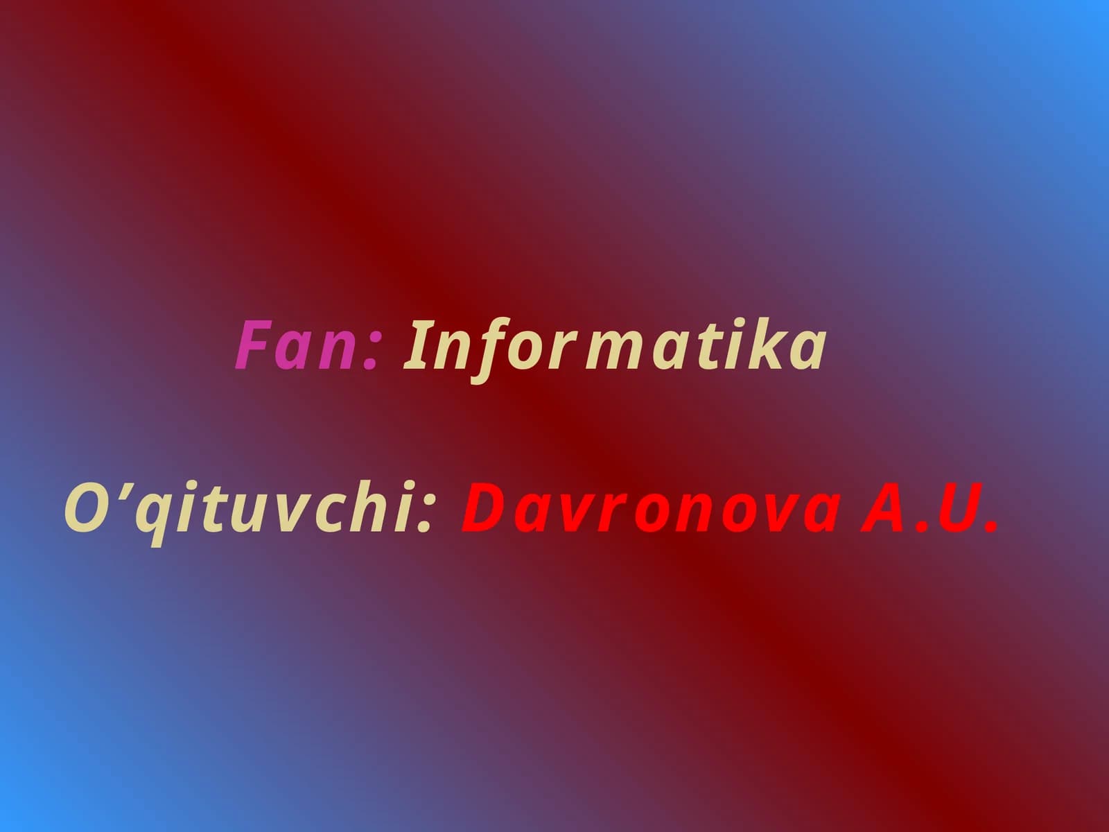Darsning mavzusi: Matematik formulalar bilan ishlash