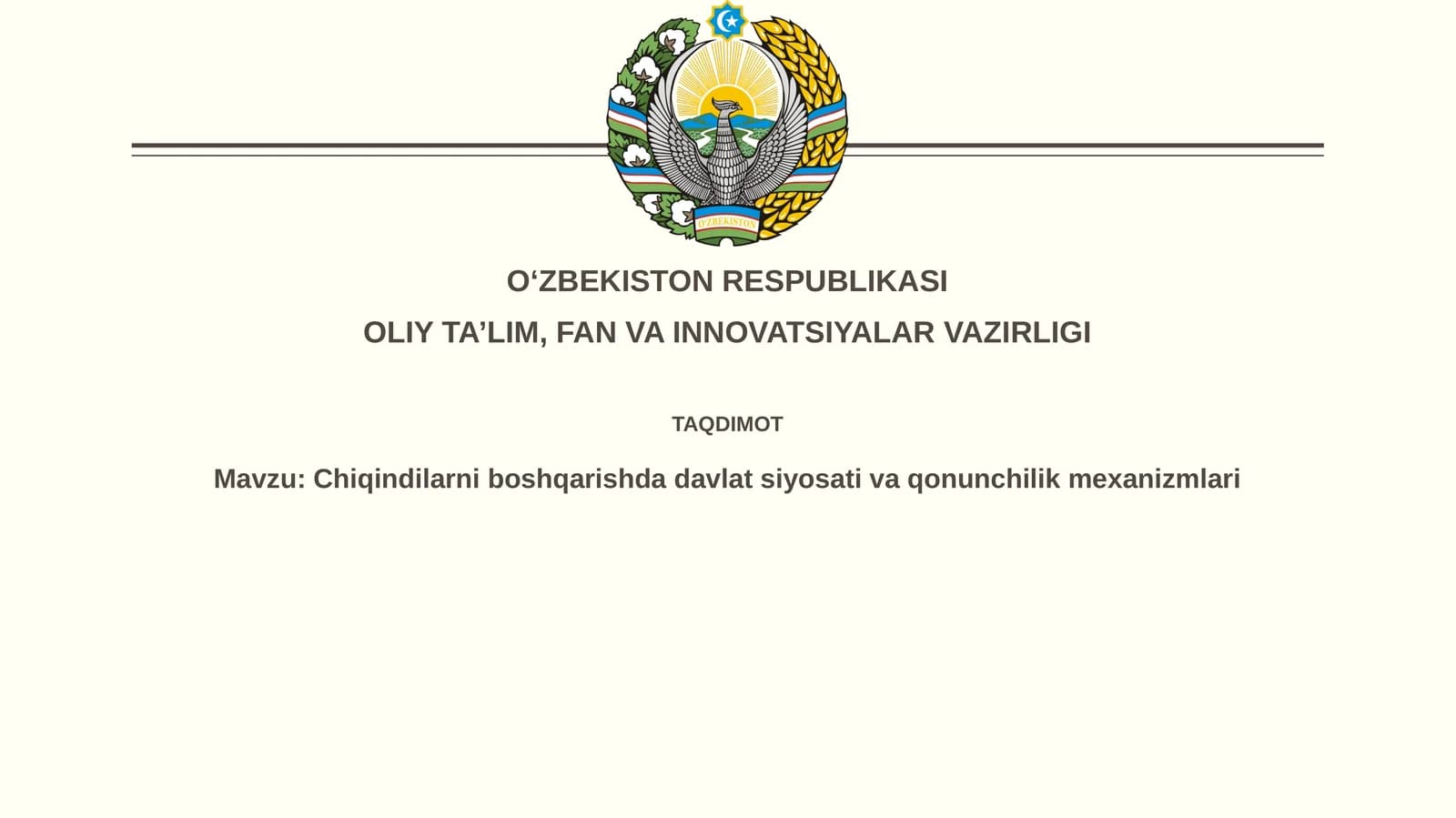 Chiqindilarni boshqarishda davlat siyosati va qonunchilik mexanizmlari