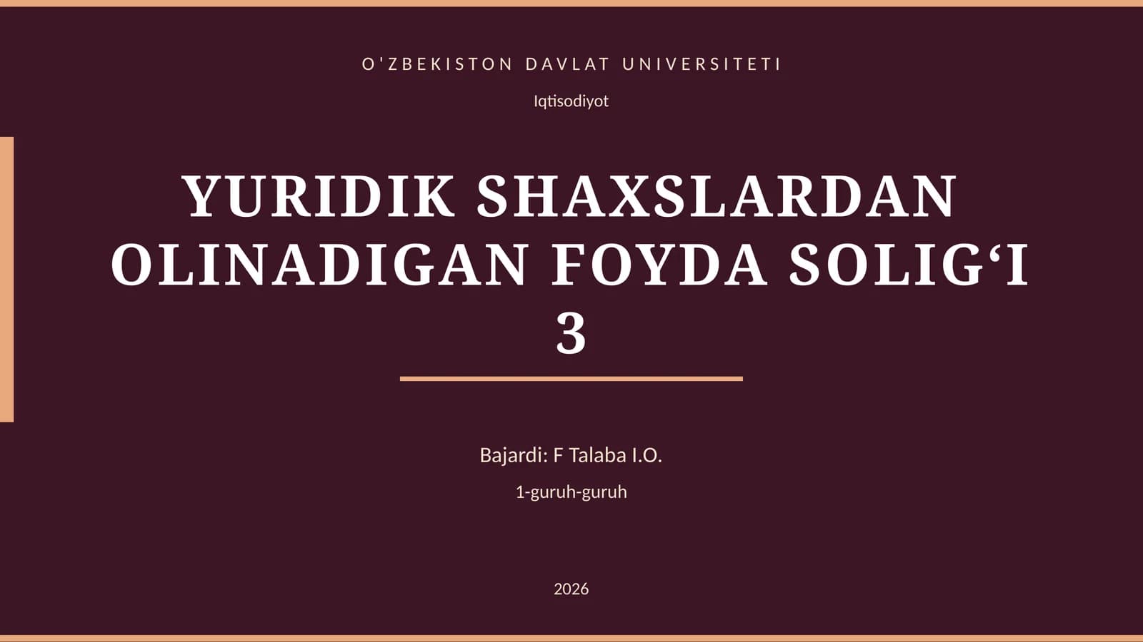 YURIDIK SHAXSLARDAN OLINADIGAN FOYDA SOLIG‘I