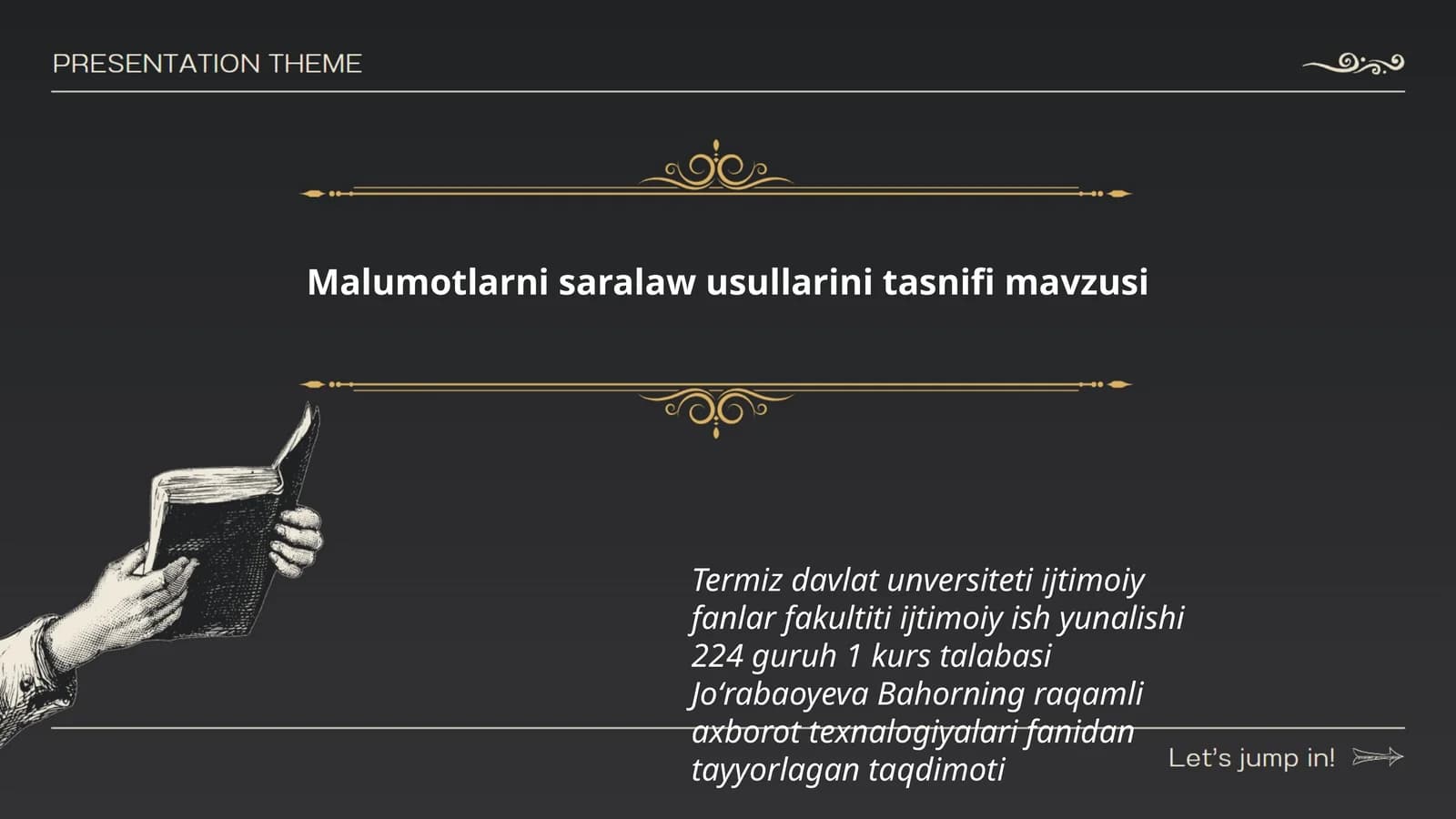 Malumotlarni saralaw usullarini tasnifi mavzusi