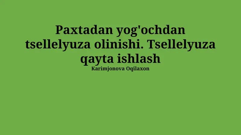 Tsellyulozaning Qo'llanilishi va Kelajagi