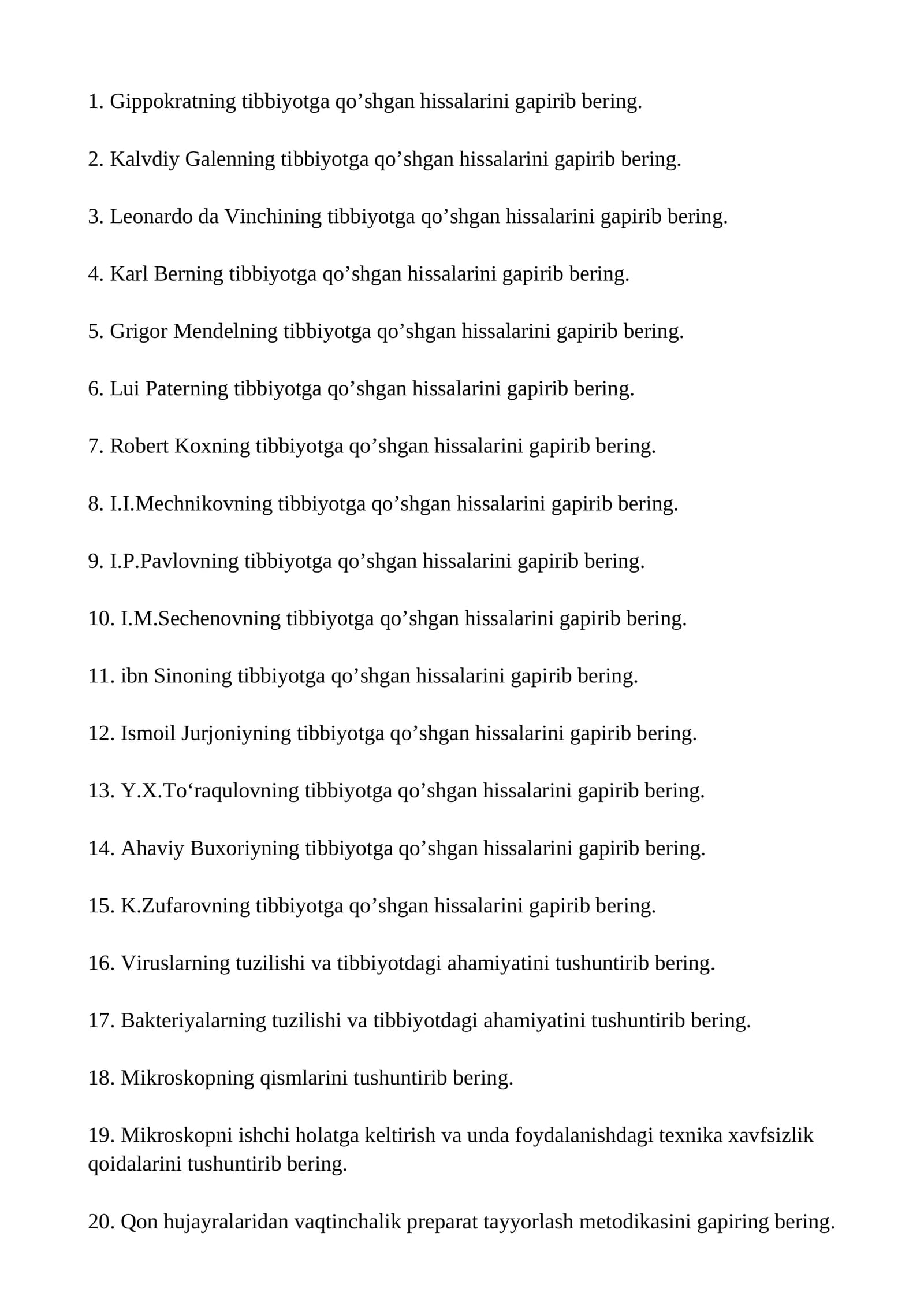 Karl Berningning tibbiyotga qo’shgan hissalarini gapirib bering